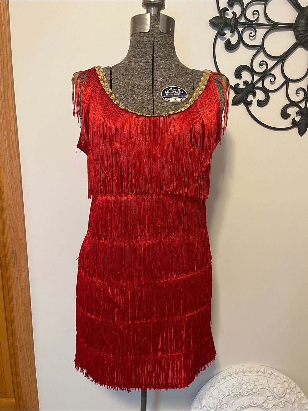 Red Flapper Dress, Forum Novelties, costume, gold sequin trim, xs/s